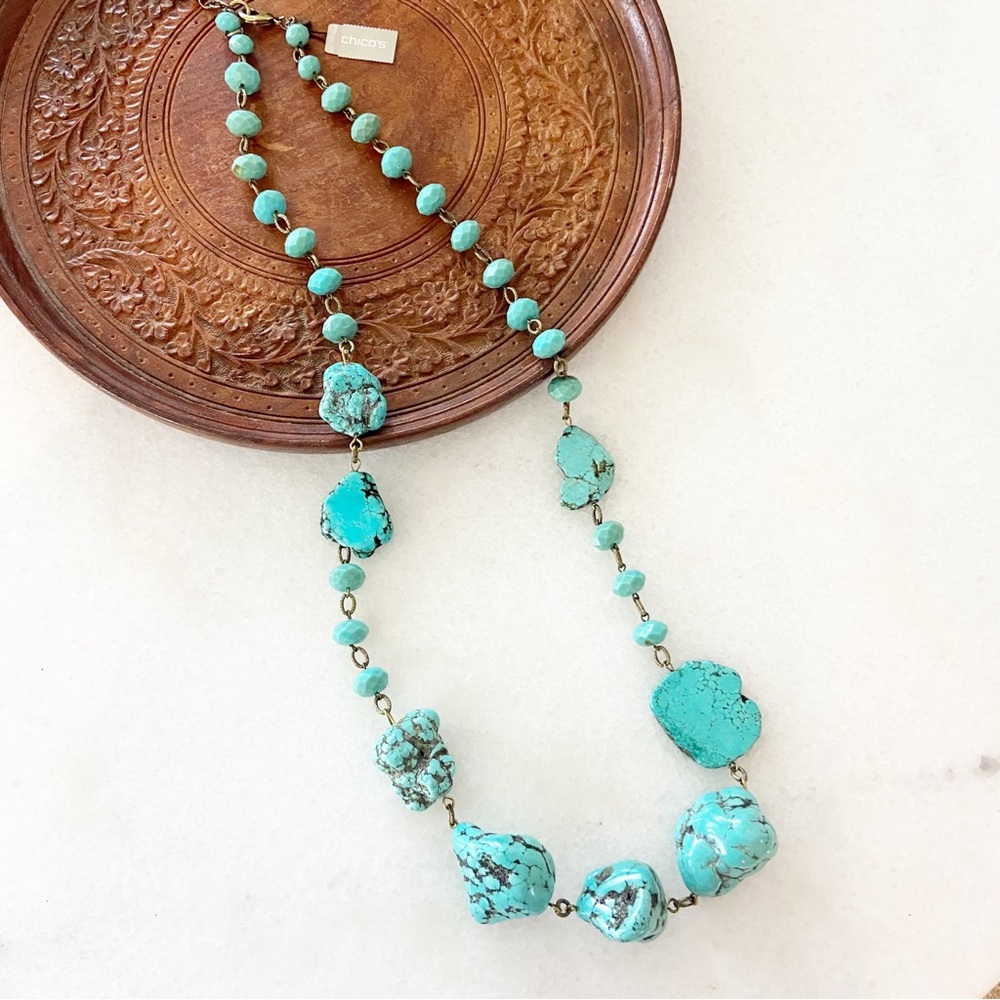 Chico’s Skye Turquoise Stone Long Necklace NWT Western Coastal Cowgirl Ranch